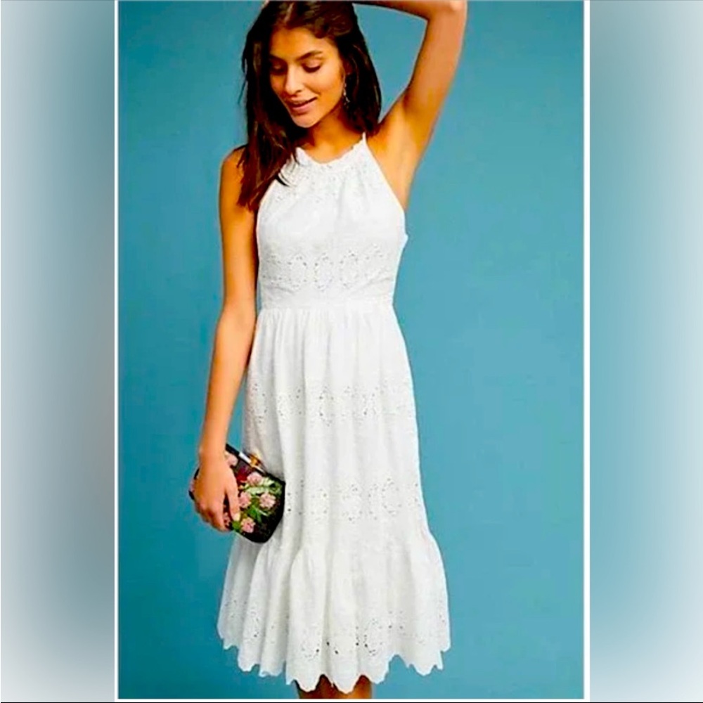 NWOT Anthropologie Maeve Cream Eyelit Lace Boho Midi Dress Women’s Size 2
